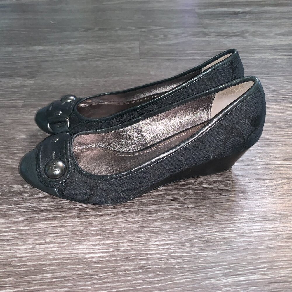 Womens Coach Manda Signature Black Wedge Heels Sz. 8B